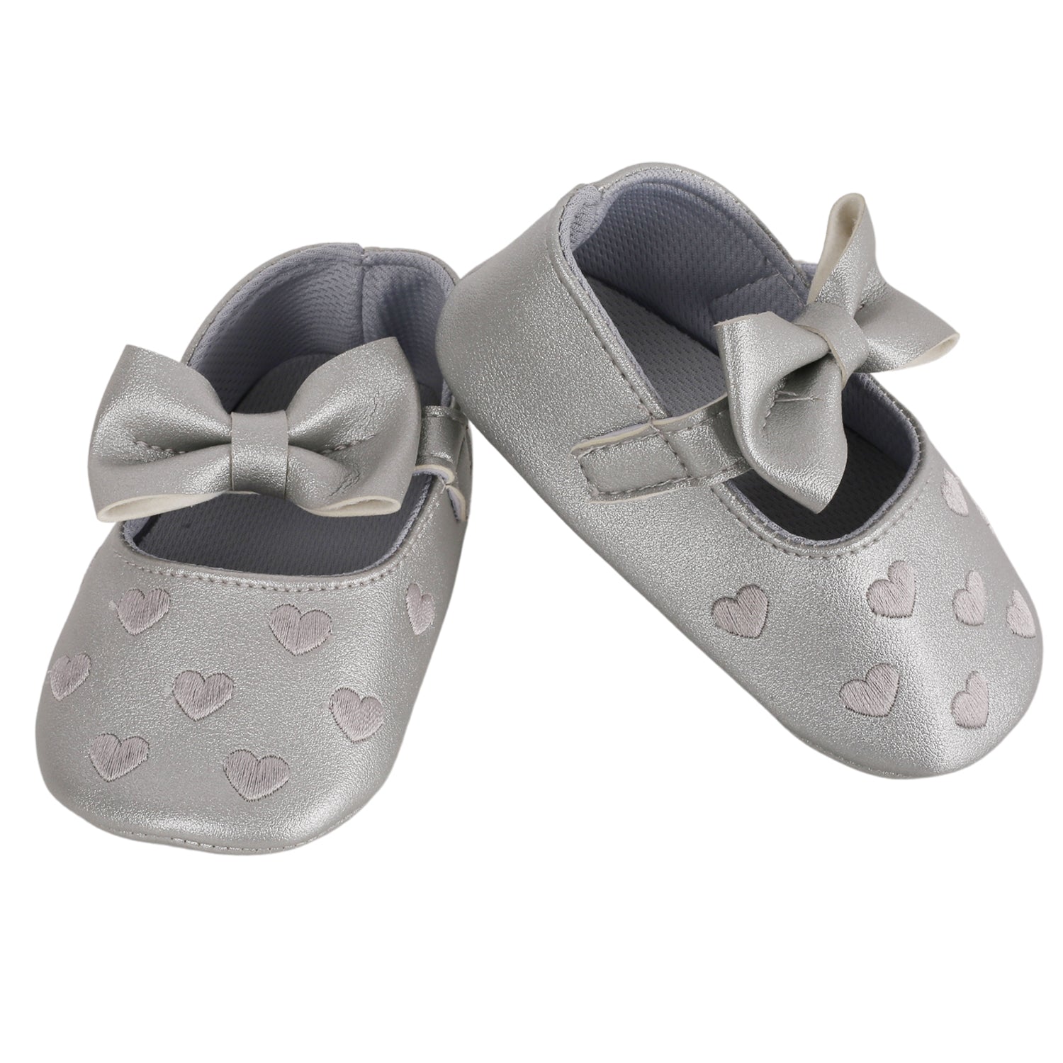 Baby Moo Hearts With Bow Silver Booties