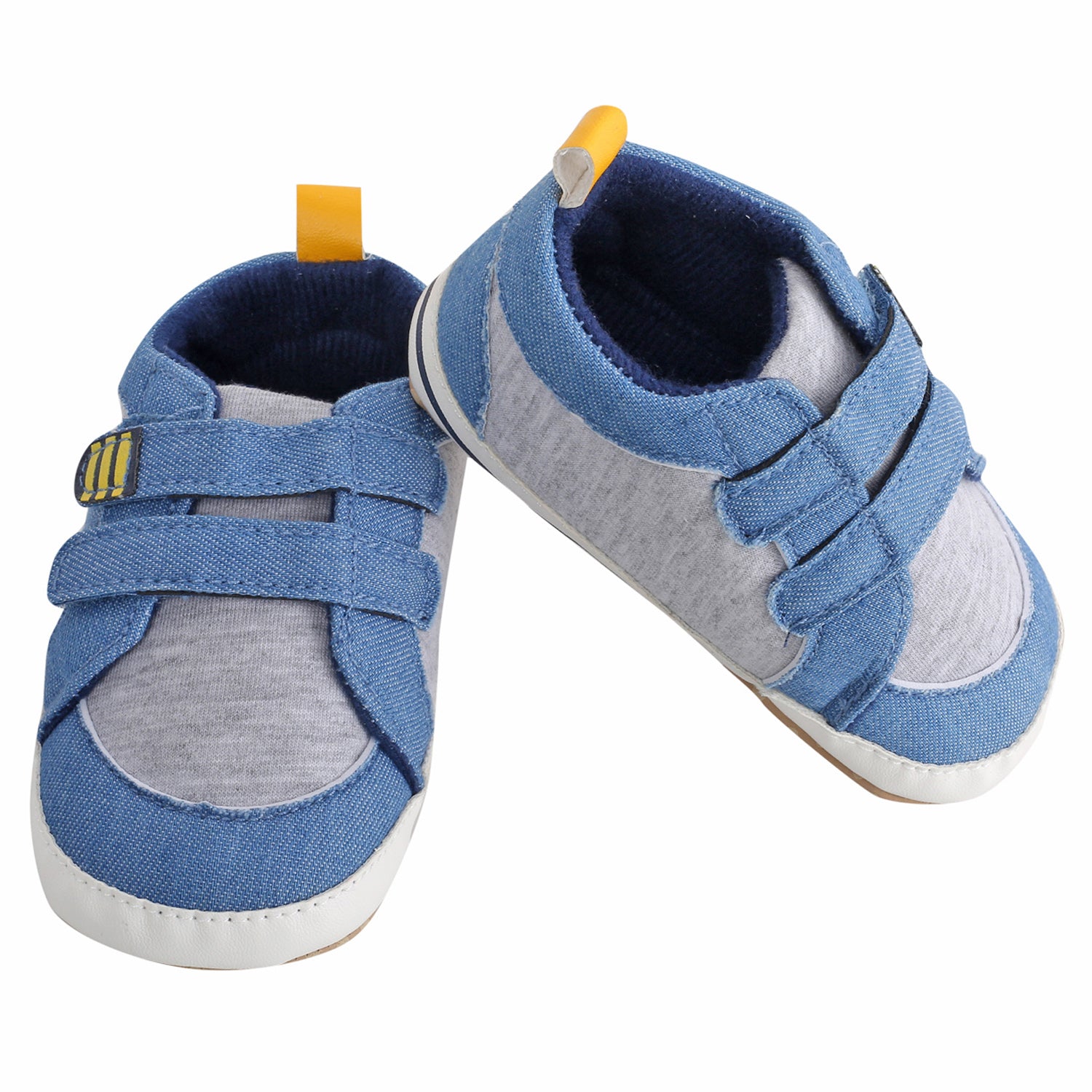 Baby Moo Casual Blue And Grey Velcro Booties
