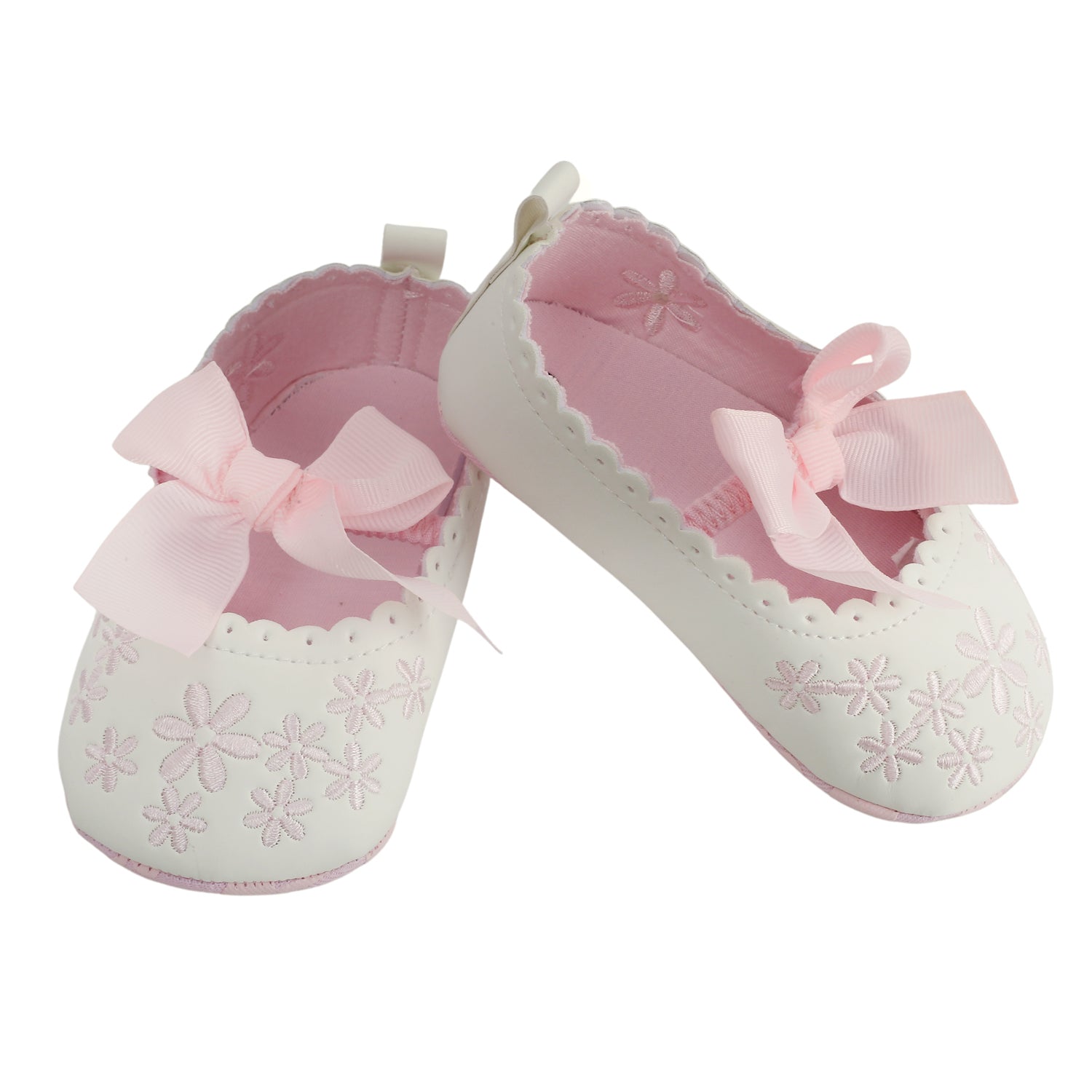 Baby Moo Embroidered Floral White And Pink Booties