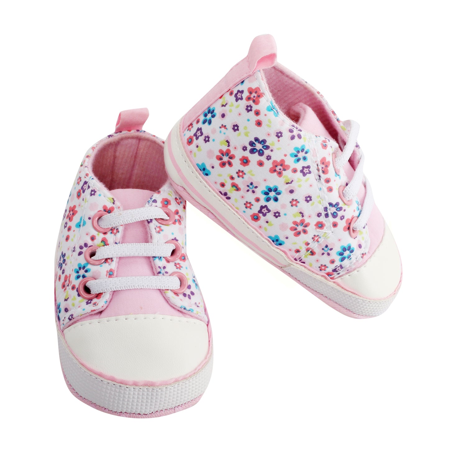 Baby Moo Floral Print Pink Lace Up Booties