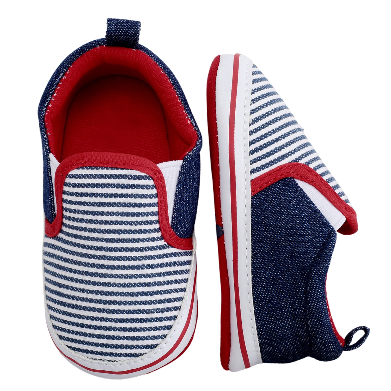 Baby Moo Striped Blue Slip-On Booties