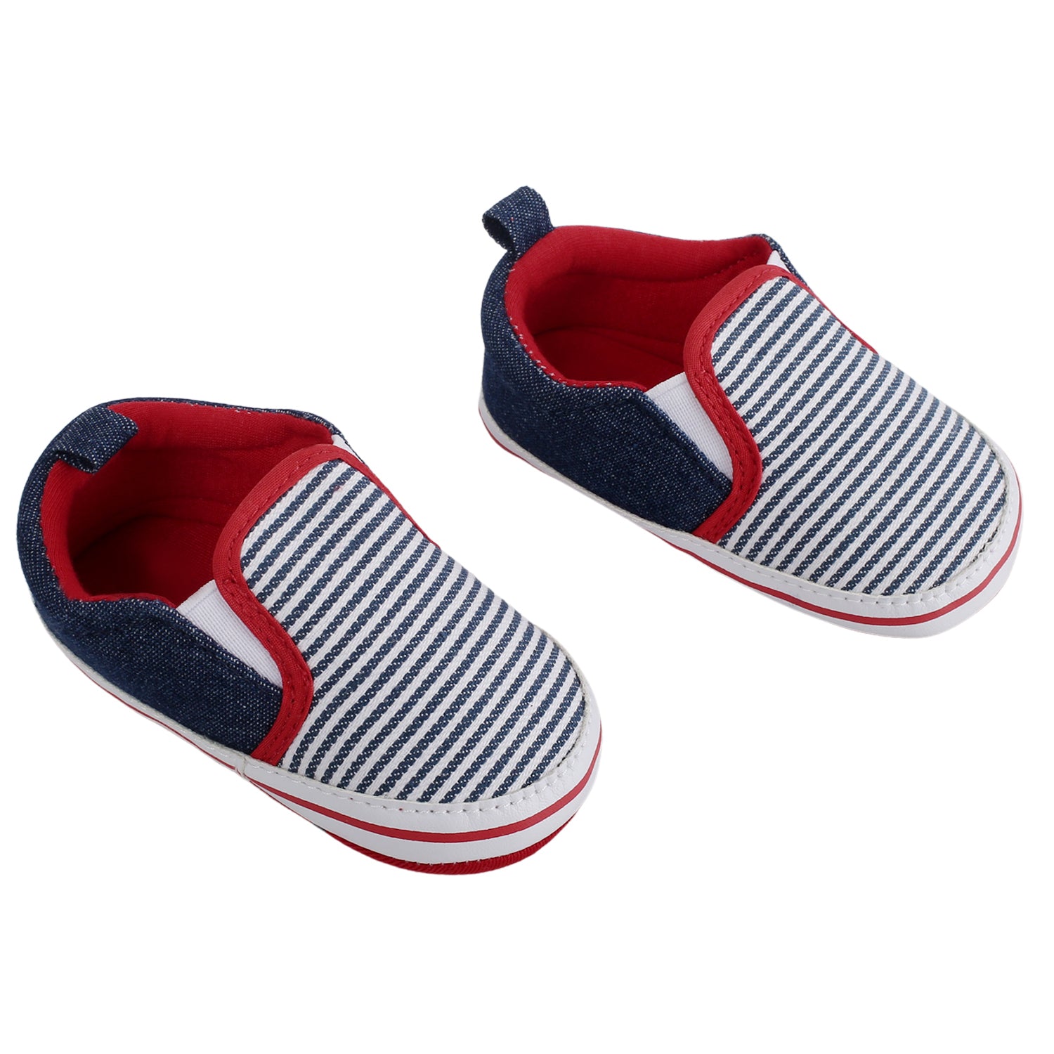 Baby Moo Striped Blue Slip-On Booties