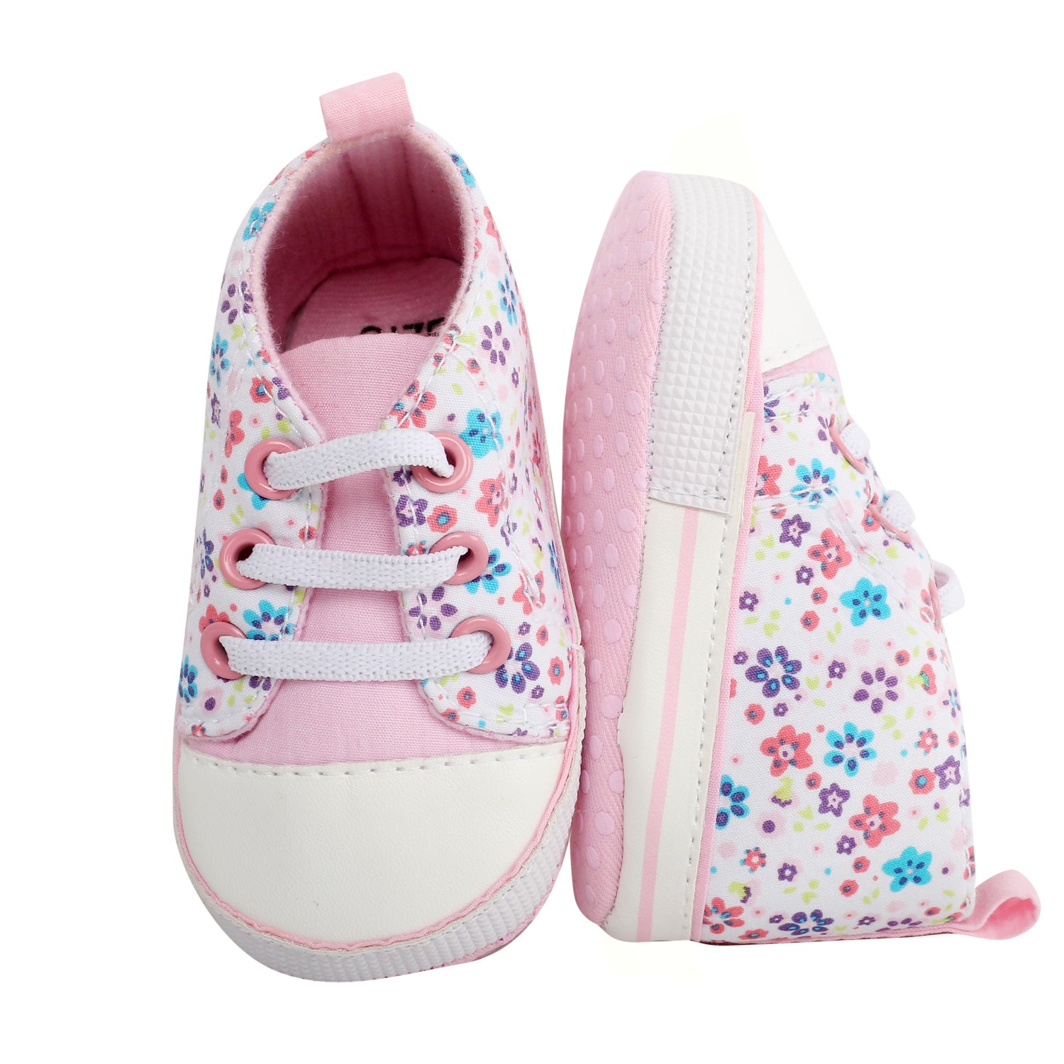 Baby Moo Floral Print Pink Lace Up Booties