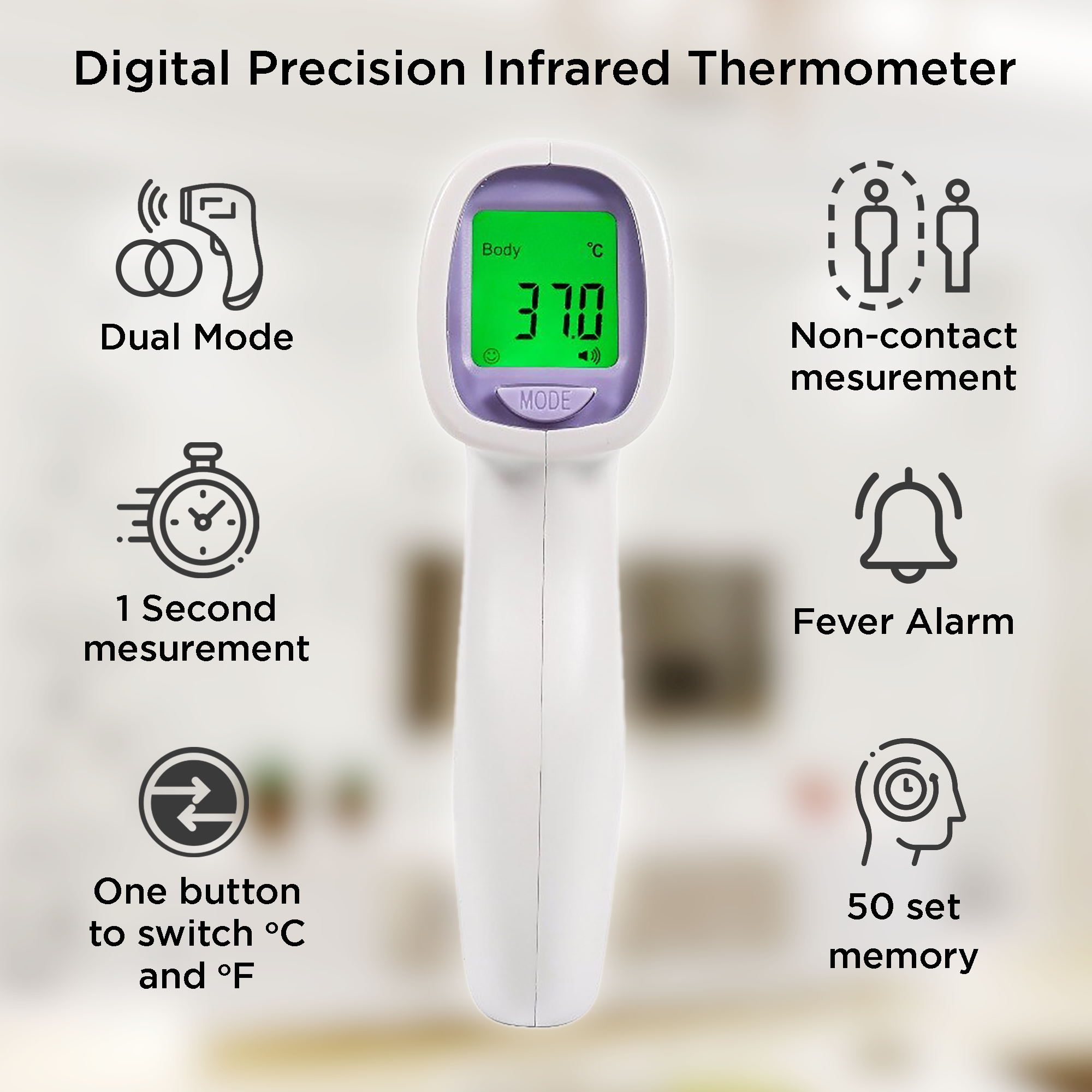 HeTaiDa Non Contact Infrared Thermometer (White, Purple)