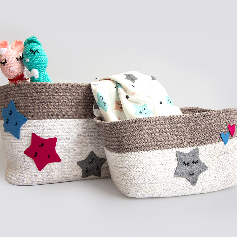 Twinkly Stars- Cotton Rope Basket- Individual/ Set Of 2