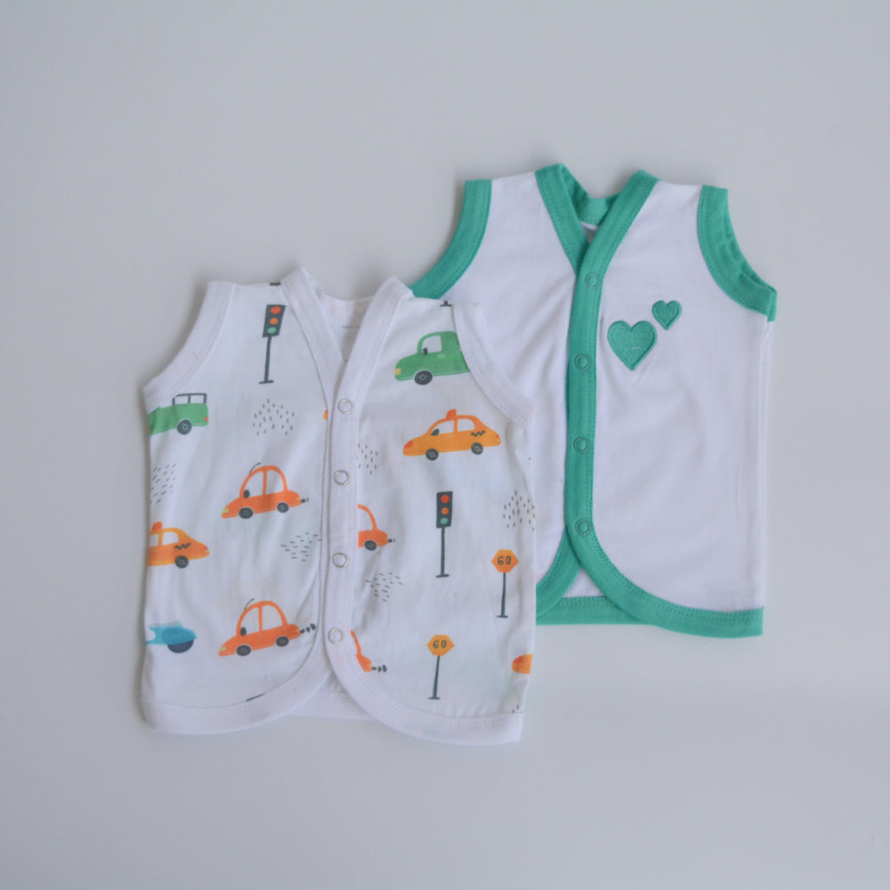 Green Hearts - Doodle Baby Vests (Set of 2)
