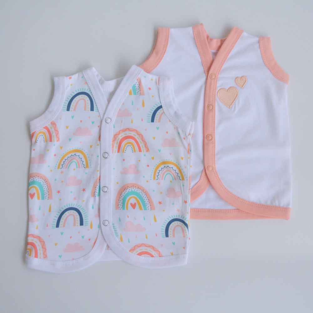Peach Hearts - Doodle Baby Vests (Set of 2)
