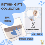 Personalised Return Gift Collection - Blue Hearts (Storage Basket & Wall Frame)