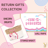 Personalised Return Gift Collection - Unicorn Dreams (Storage Basket & Wall Frame)