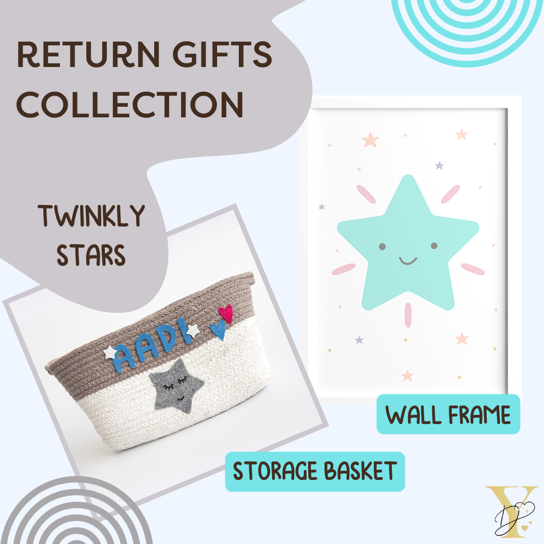 Personalised Return Gift Collection - Twinkly Stars (Storage Basket & Wall Frame)