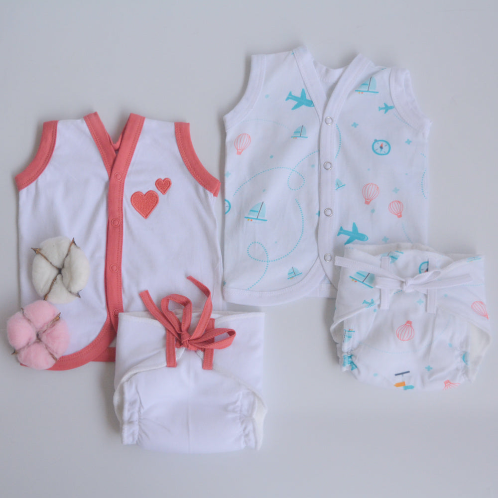 Red Hearts - Everyday Essentials Nappy & Vest (Set of 4)