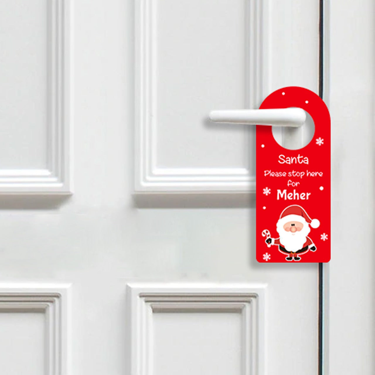 Personalised Door Hanger - Santa Stop Here, Red