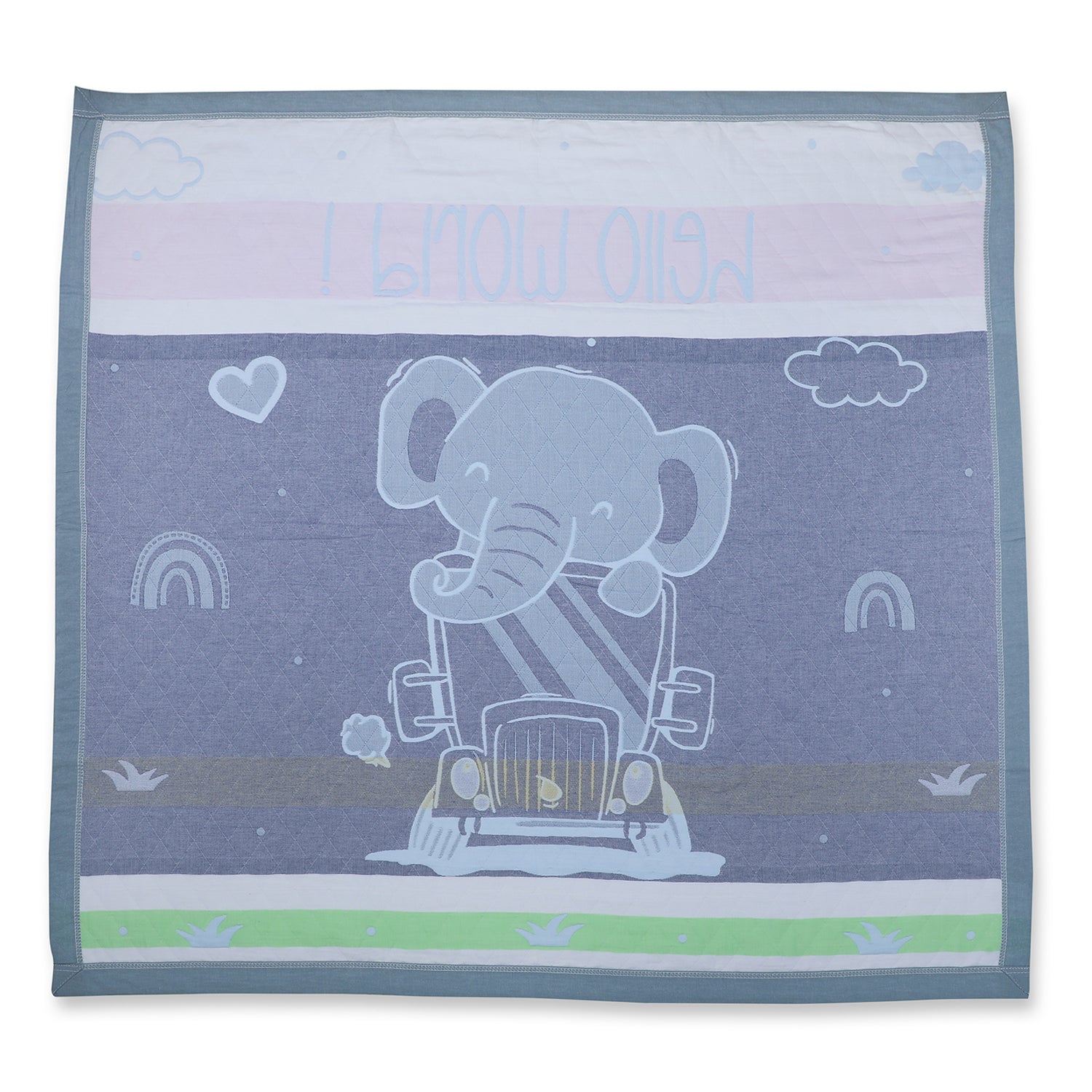 Baby Moo Elephant Adventure All Season Medium Muslin Blanket - Blue - Baby Moo
