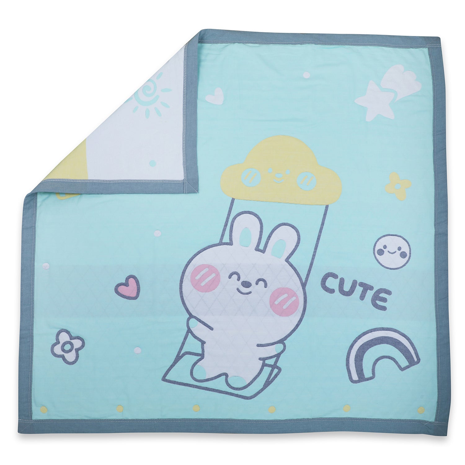 Baby Moo Swinging Bunny All Season Medium Muslin Blanket - Mint Green - Baby Moo
