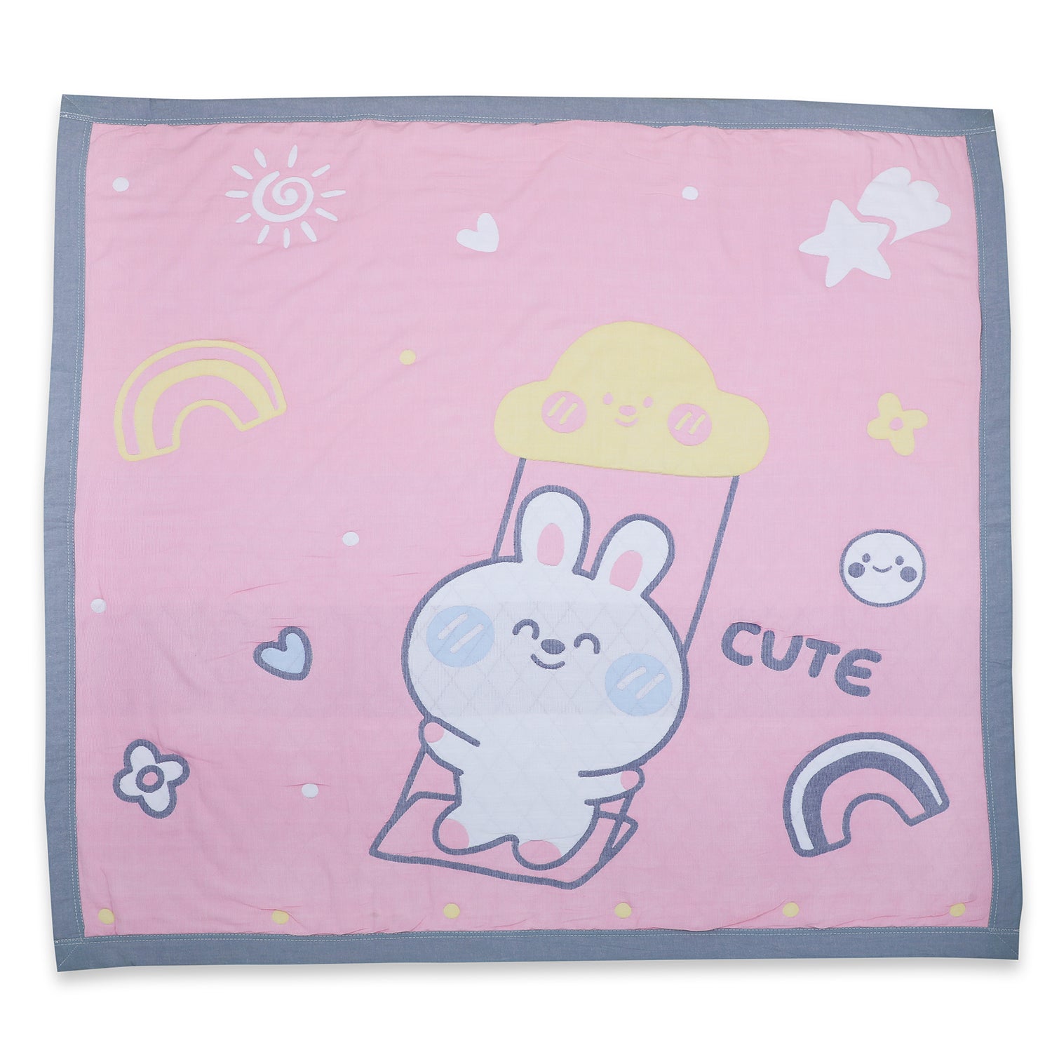 Baby Moo Swinging Bunny All Season Medium Muslin Blanket - Pink - Baby Moo