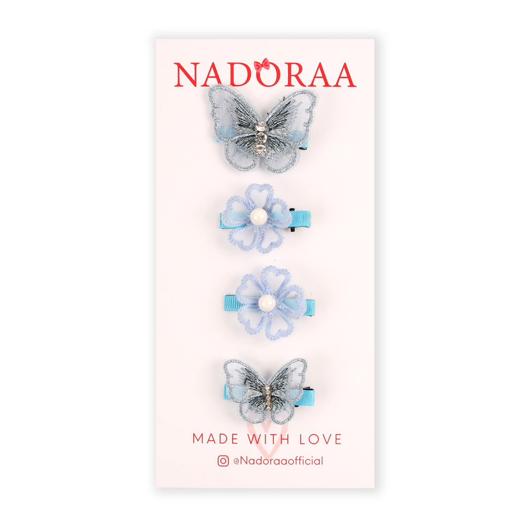 Nadoraa Blue Butterfly Hairclips- Pack Of 4