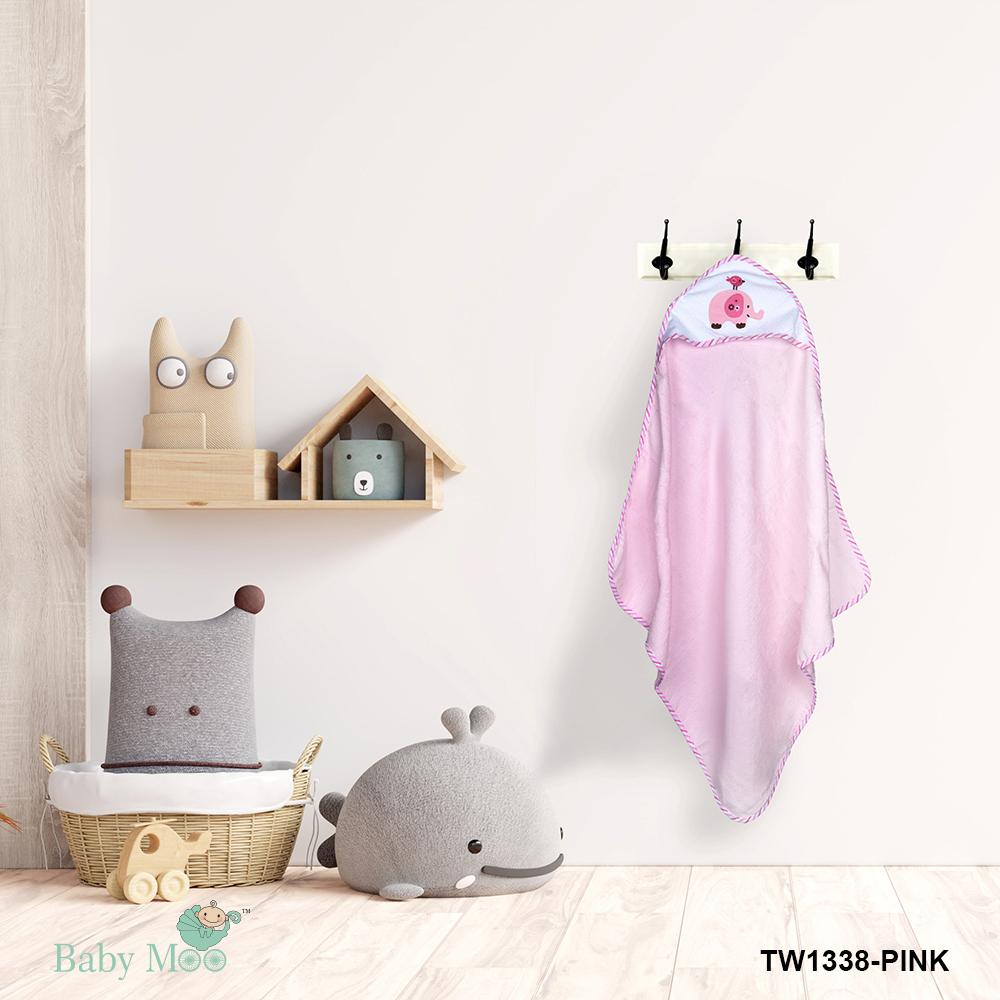 Elephant Pink Applique Hooded Towel & Wash Cloth Set