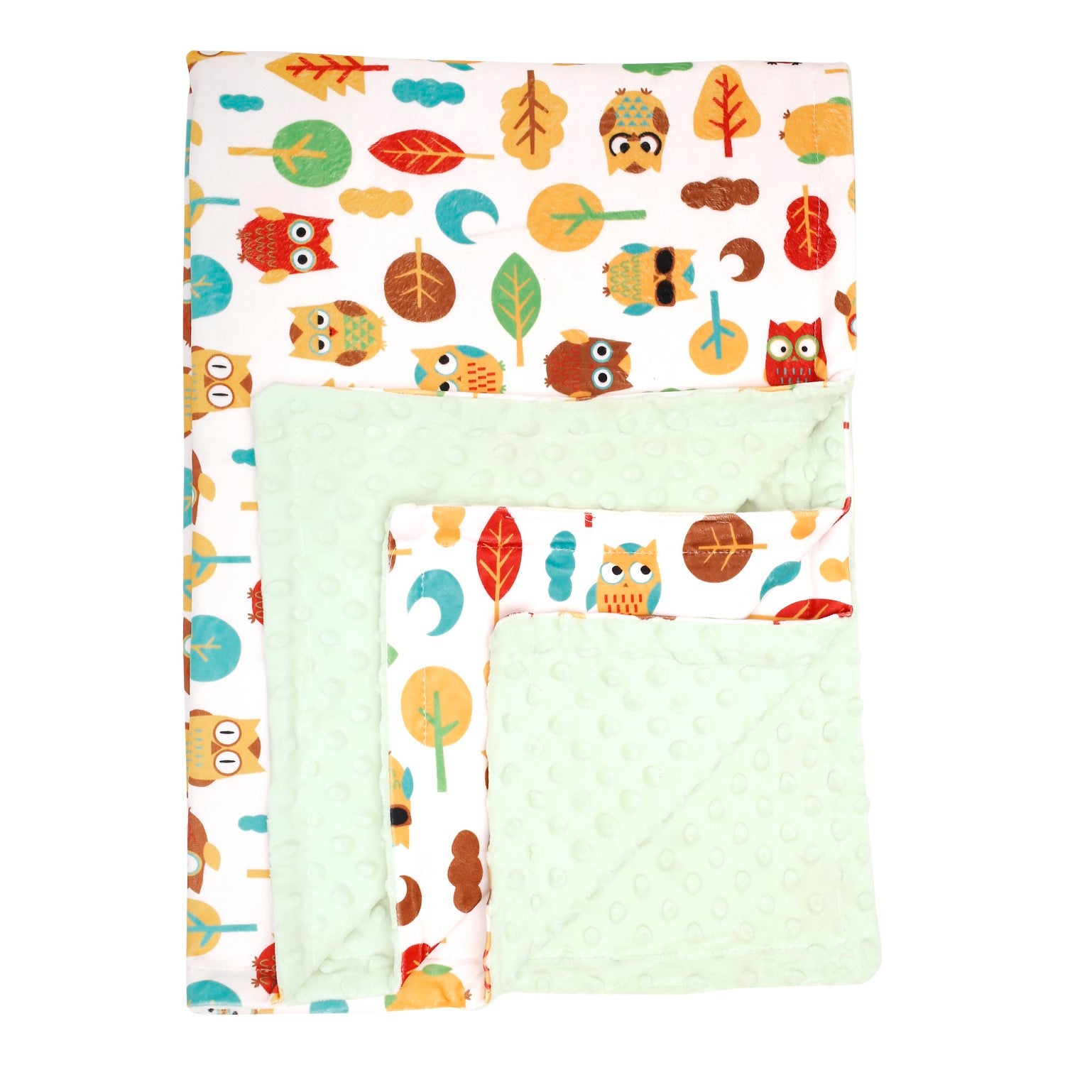 Baby Moo Owls In The Forest Blanket Green/ Blue