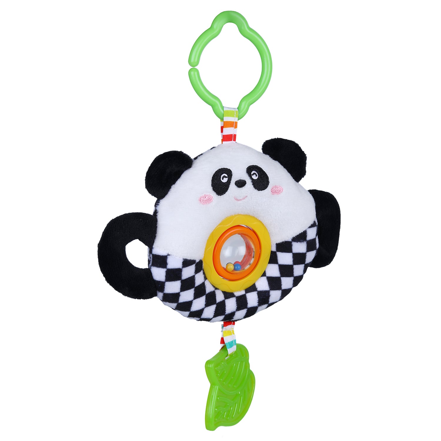 Baby Moo Panda Stroller Crib Hanging Plush Rattle Toy With Teether - Black