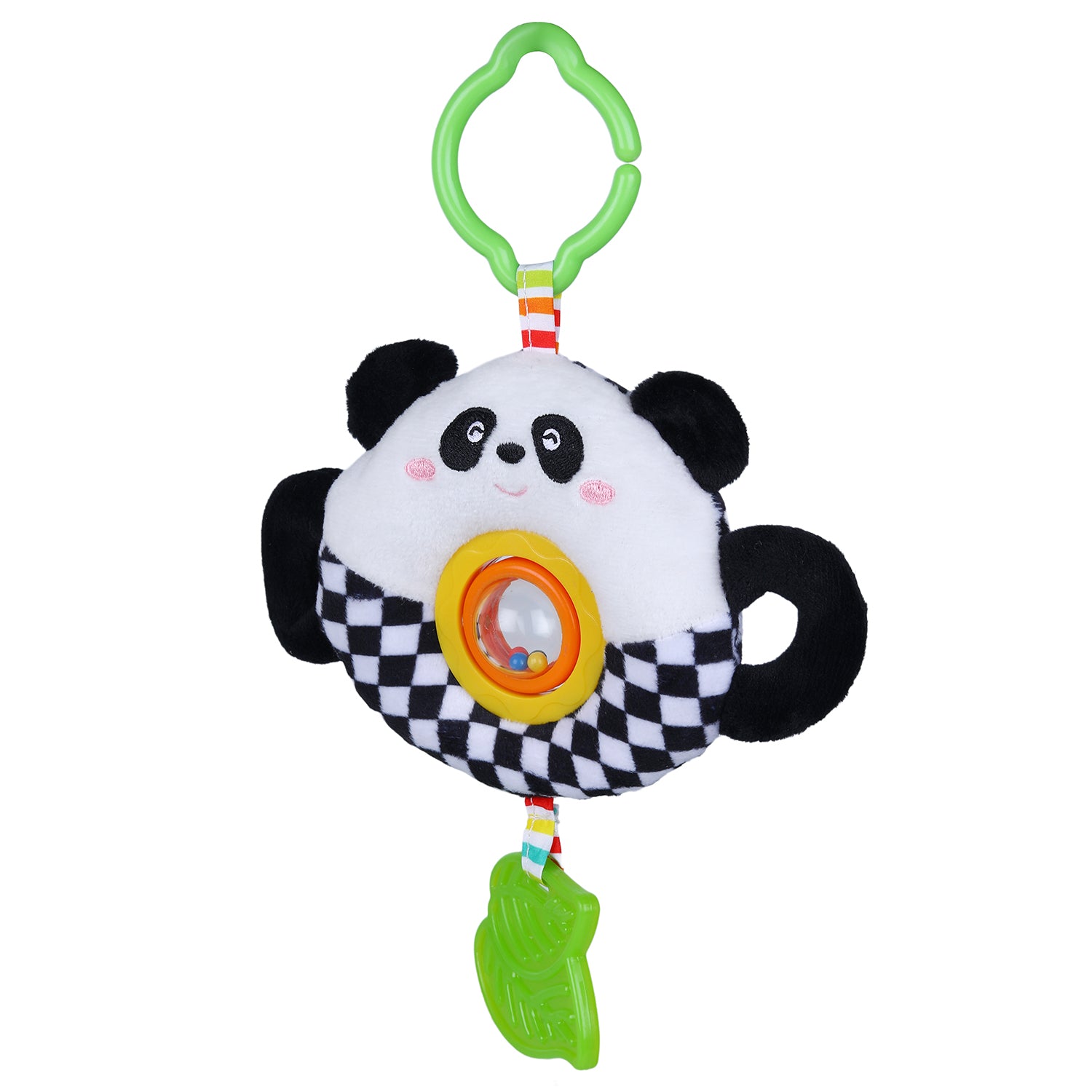 Baby Moo Panda Stroller Crib Hanging Plush Rattle Toy With Teether - Black
