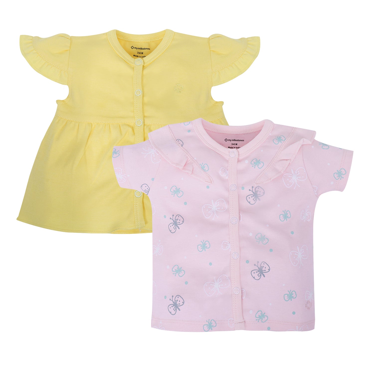 My Milestones T-shirt Half Sleeves Girls Yellow /Pink Butterfly-2Pc Pack