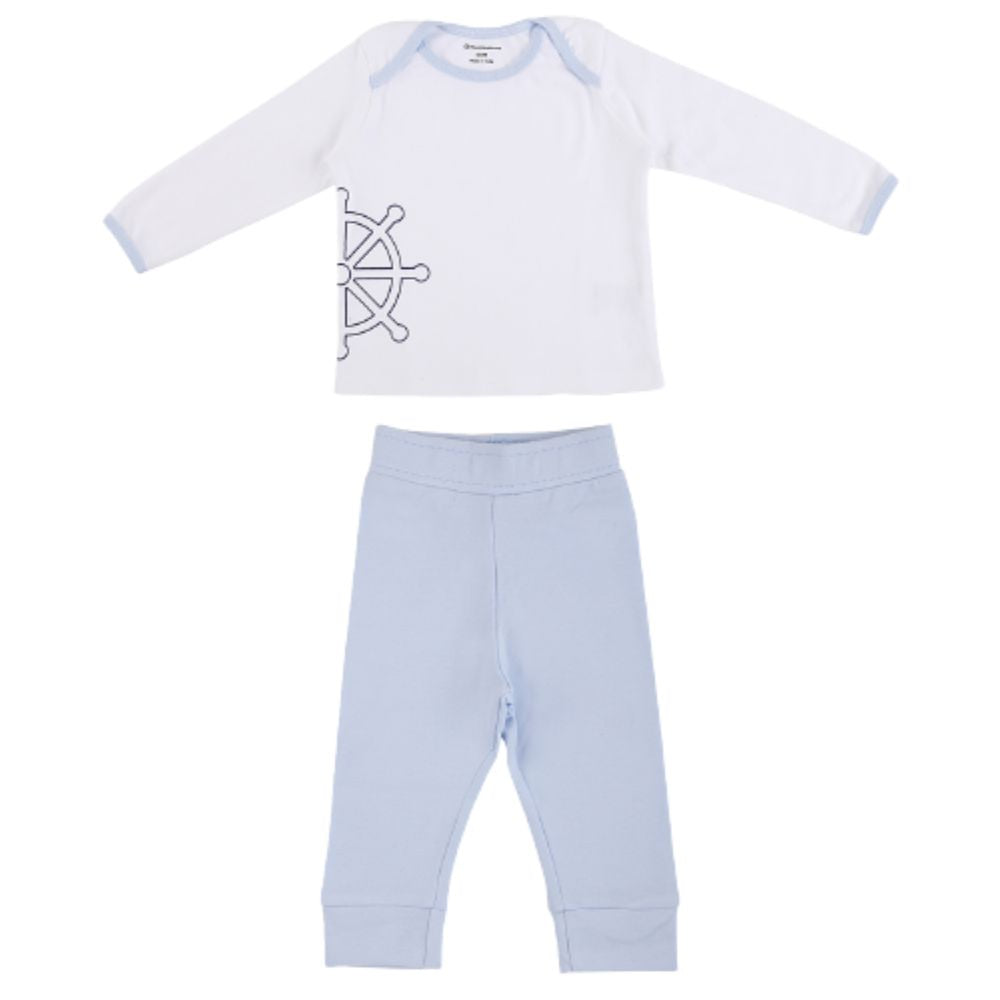 My Milestones Baby T-shirt & Pant Set Full Sleeves -White/Baby Blue