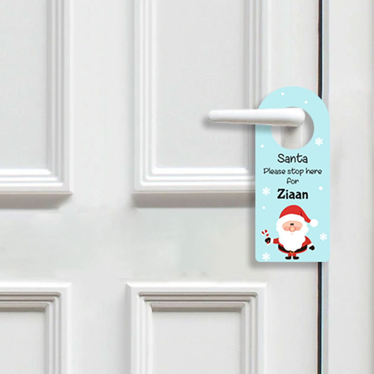 Personalised Door Hanger - Santa Stop Here, Blue