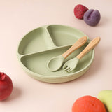 Kicks & Crawl- Silicone Plate & Cutlery Set- Green