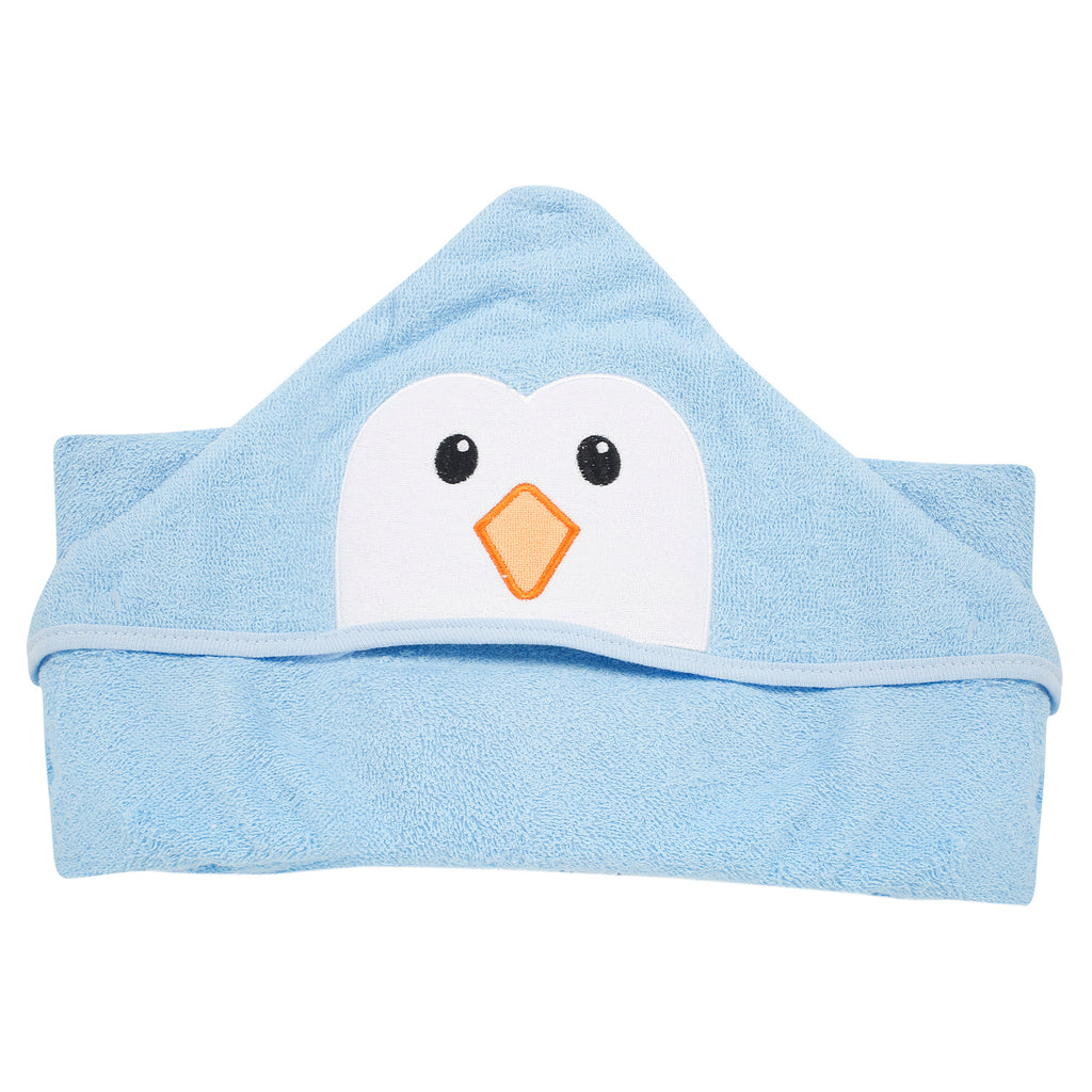 Baby Moo Penguin Party Blue Hooded Towel