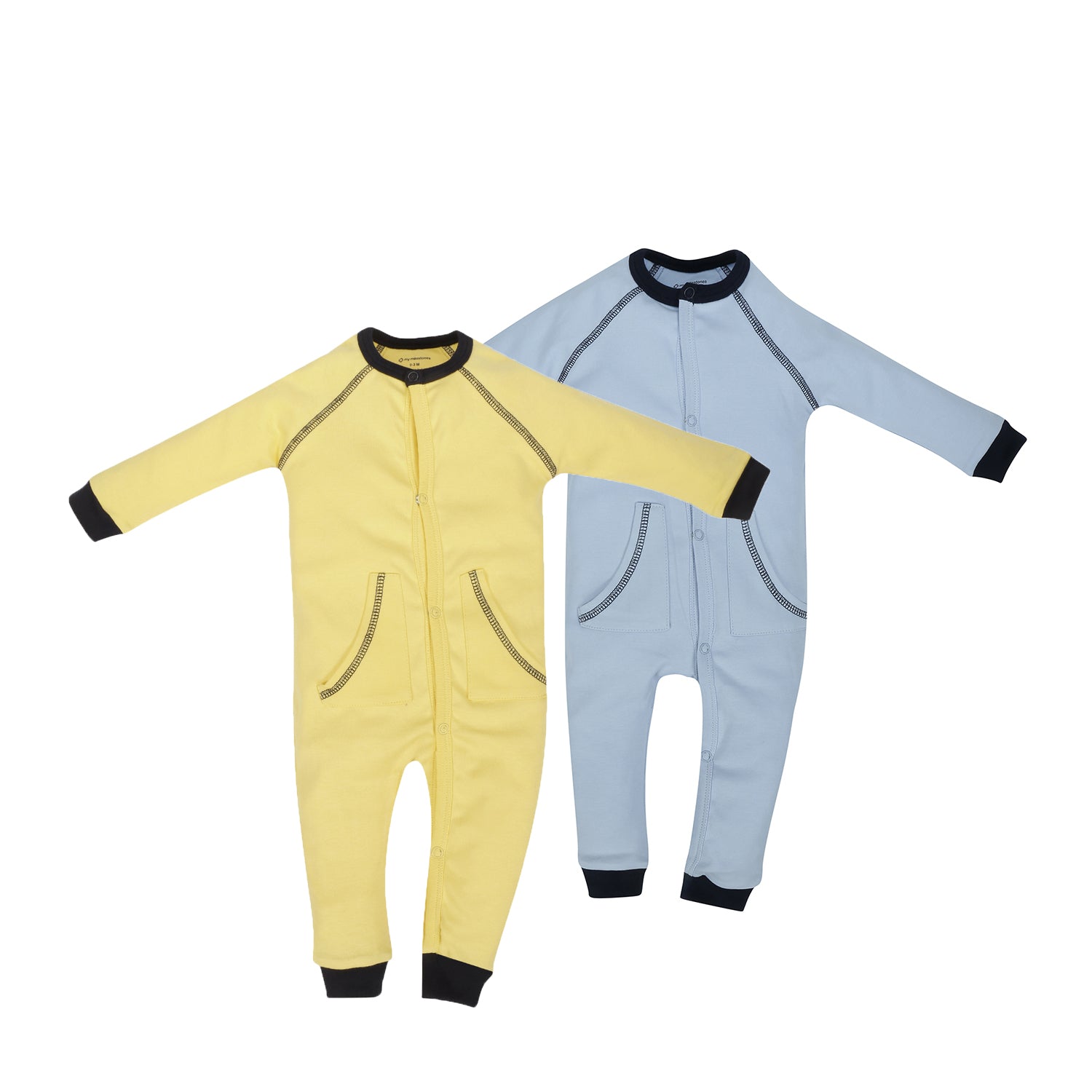 My Milestones Romper Full Sleeves Yellow / Baby Blue - 2 Pc Pack