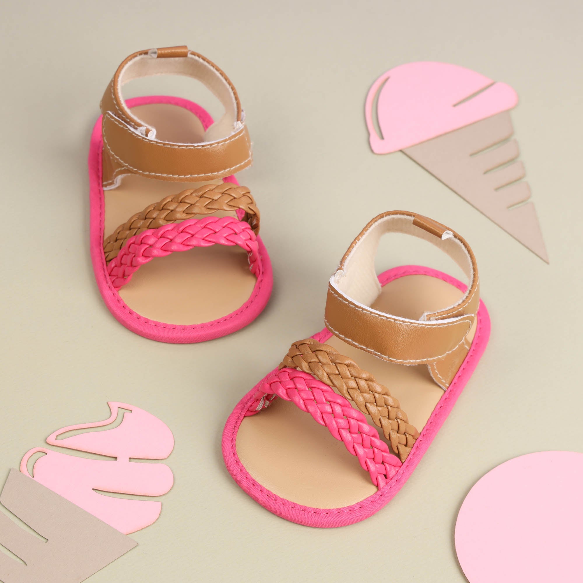 Kicks & Crawl- Tan & Pink Braided Sandals