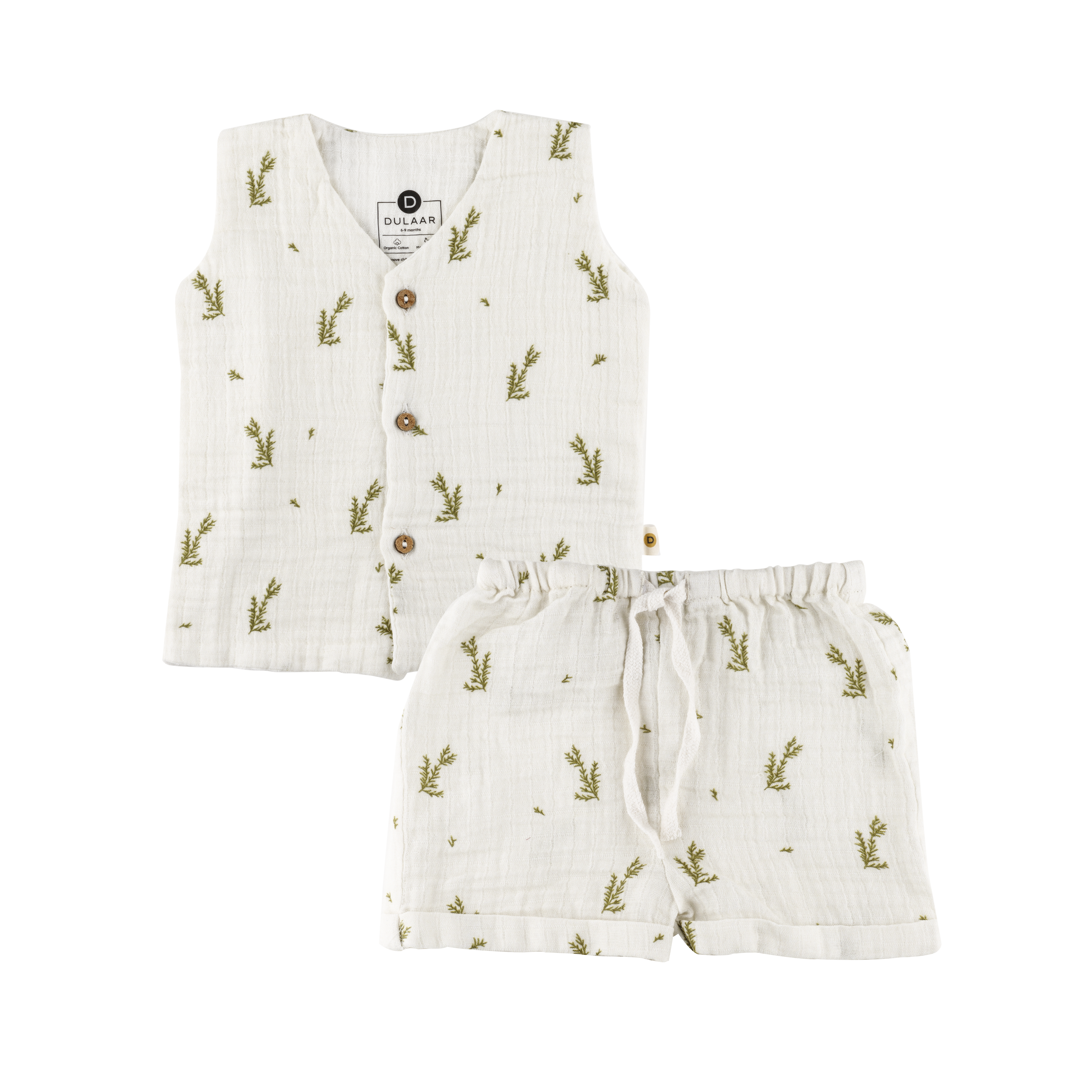 Dulaar Organic Muslin Vest & Shorts Set - Green Zen