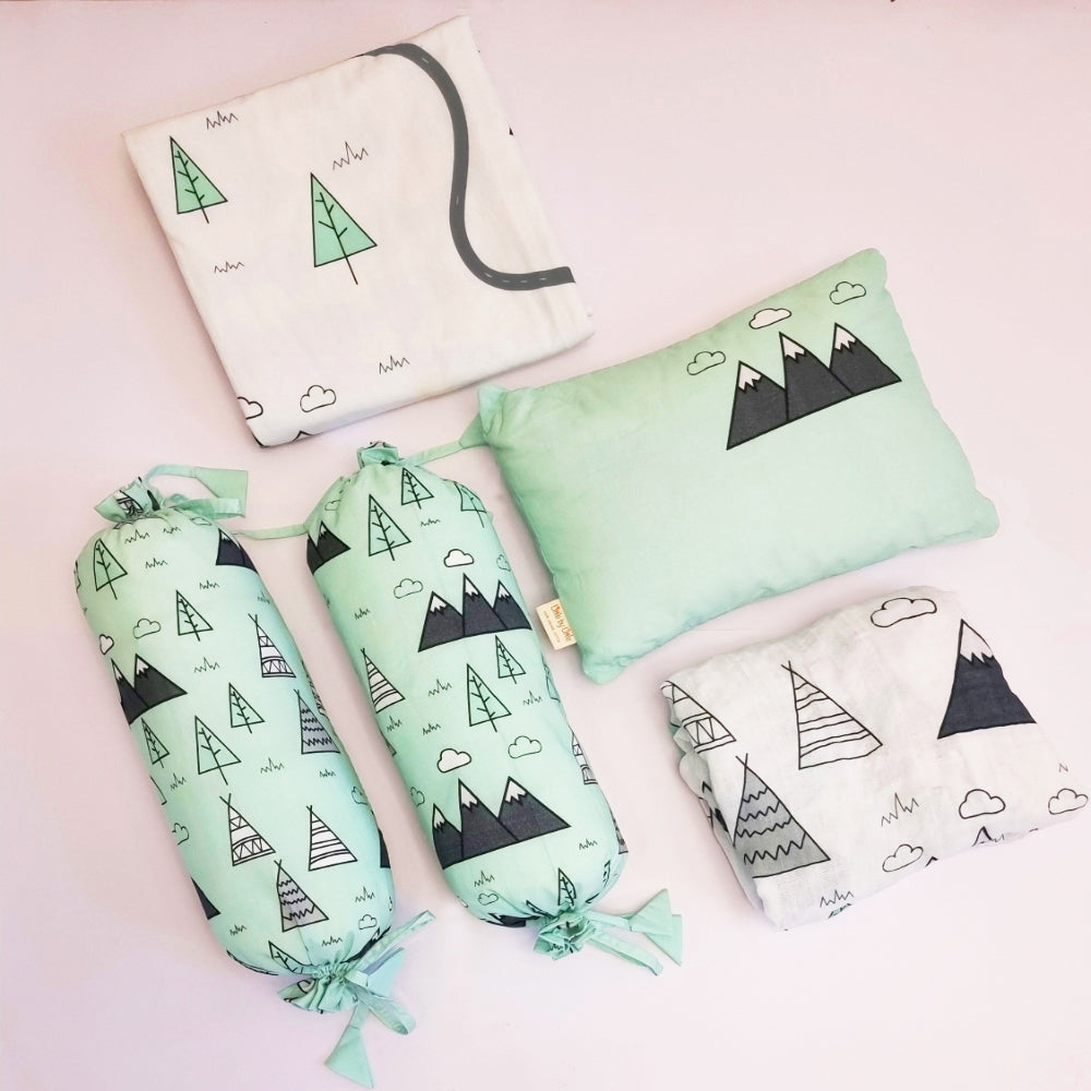 Little By Little Far Far Away Cot Bedding Set with Organic Baby Dohar Blanket, Sea Green