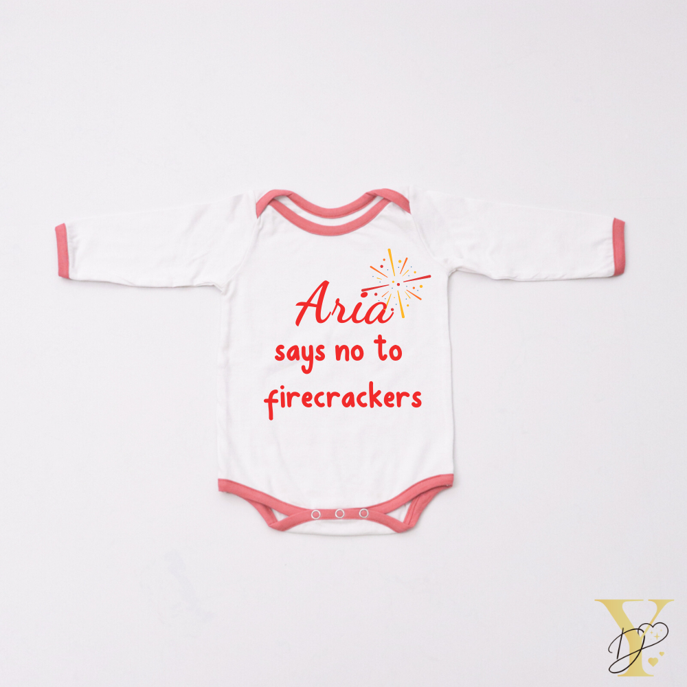 Personalised Bodysuit (Full Sleeves) - Say No To Firecrackers (Red Love)