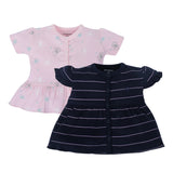My Milestones T-Shirt Half Sleeve Girls Pink Butterfly / Navy Blue Stripes- 2Pc Pack