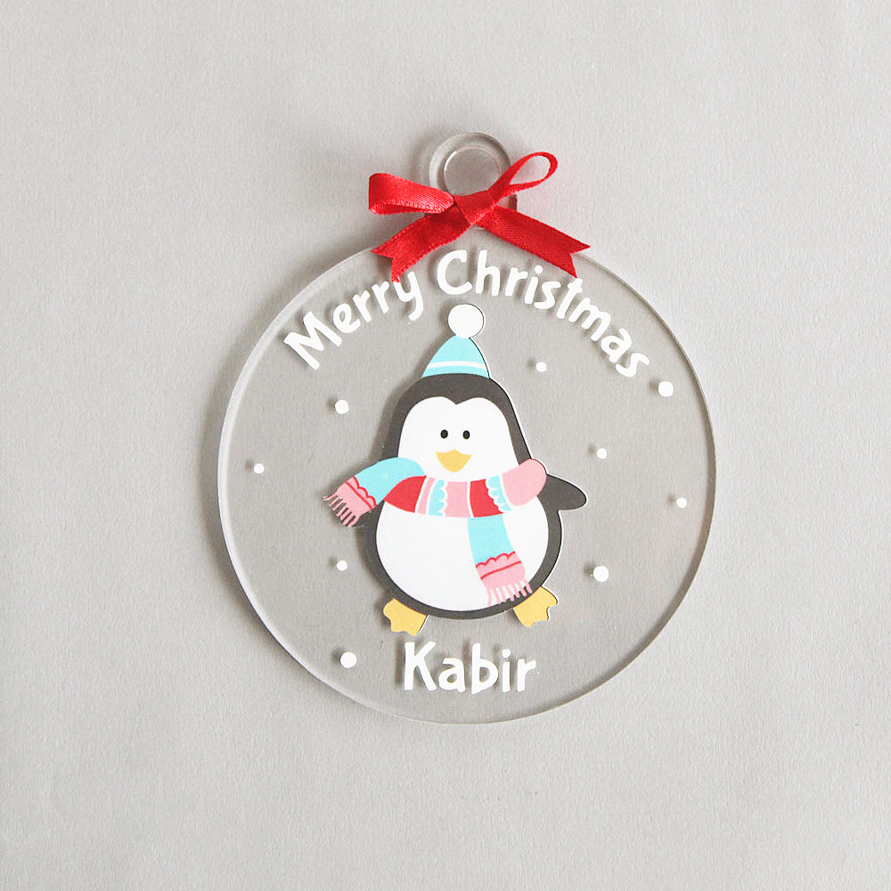 Personalised Merry Christmas Ornament -  Penguin