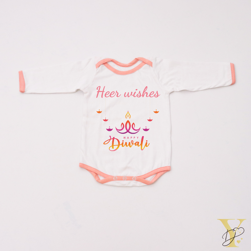 Personalised Bodysuit (Full Sleeves) - Wishes Happy Diwali (Peach Love)