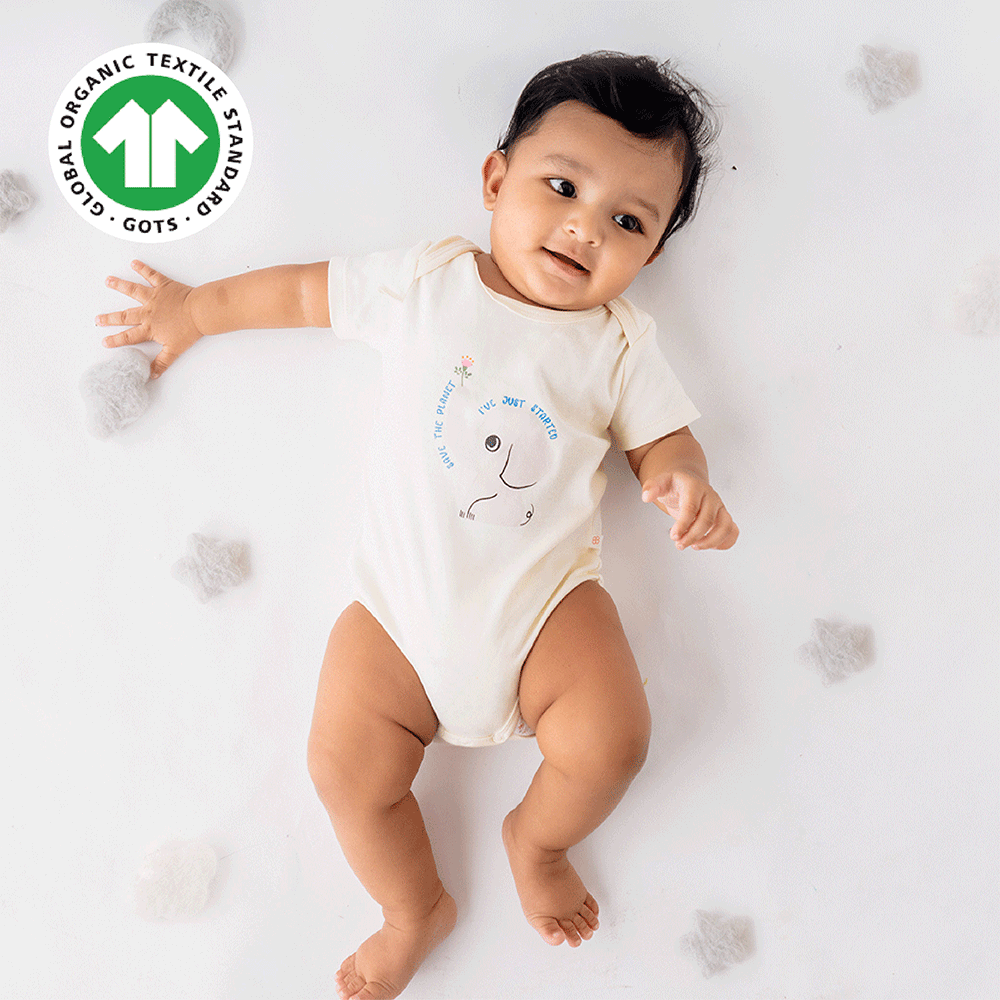 Greendigo Organic Cotton Off White Bodysuit For New Born Baby Boys And Baby Girls