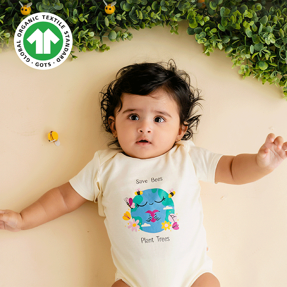 Greendigo Organic Cotton Off White Bodysuit For New Born Baby Boys And Baby Girls