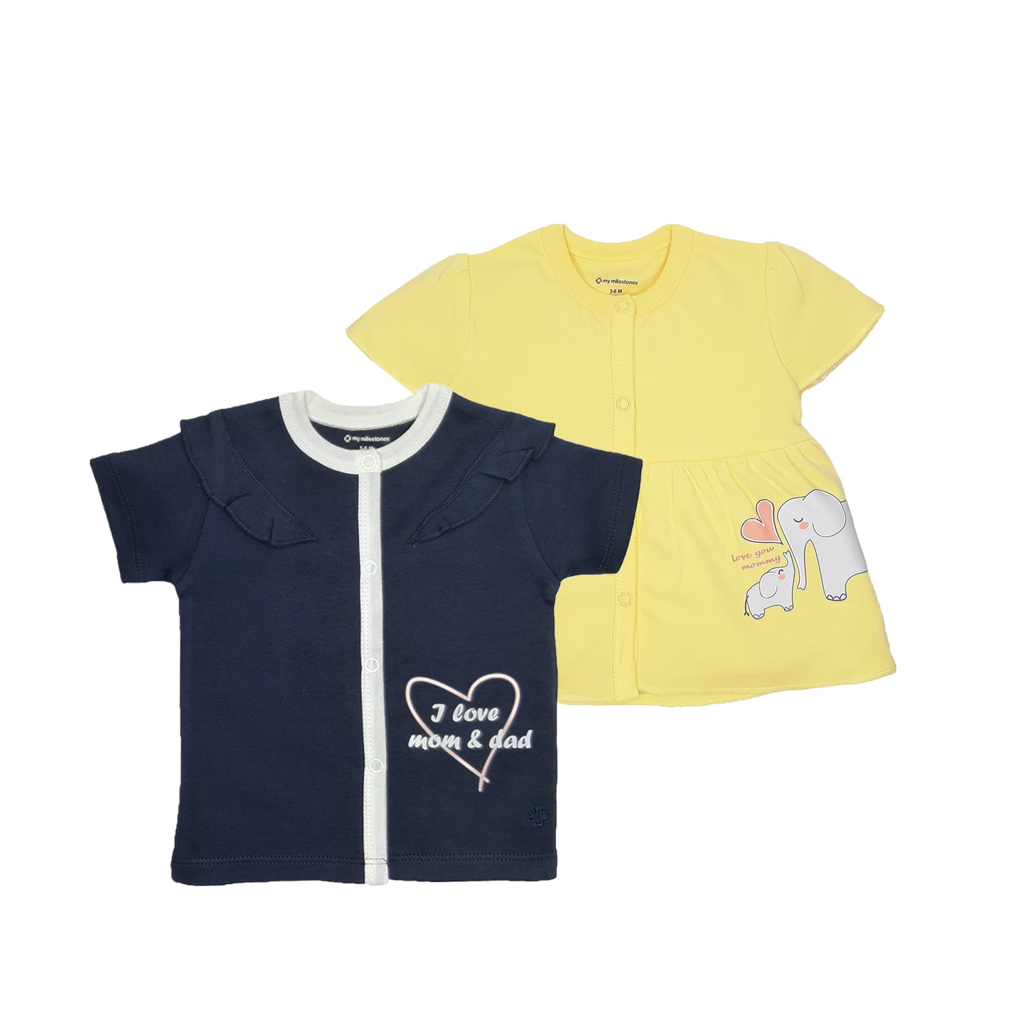 My Milestones T-shirt Half Sleeves Girls Yellow/ Navy Blue - 2 PC Pack