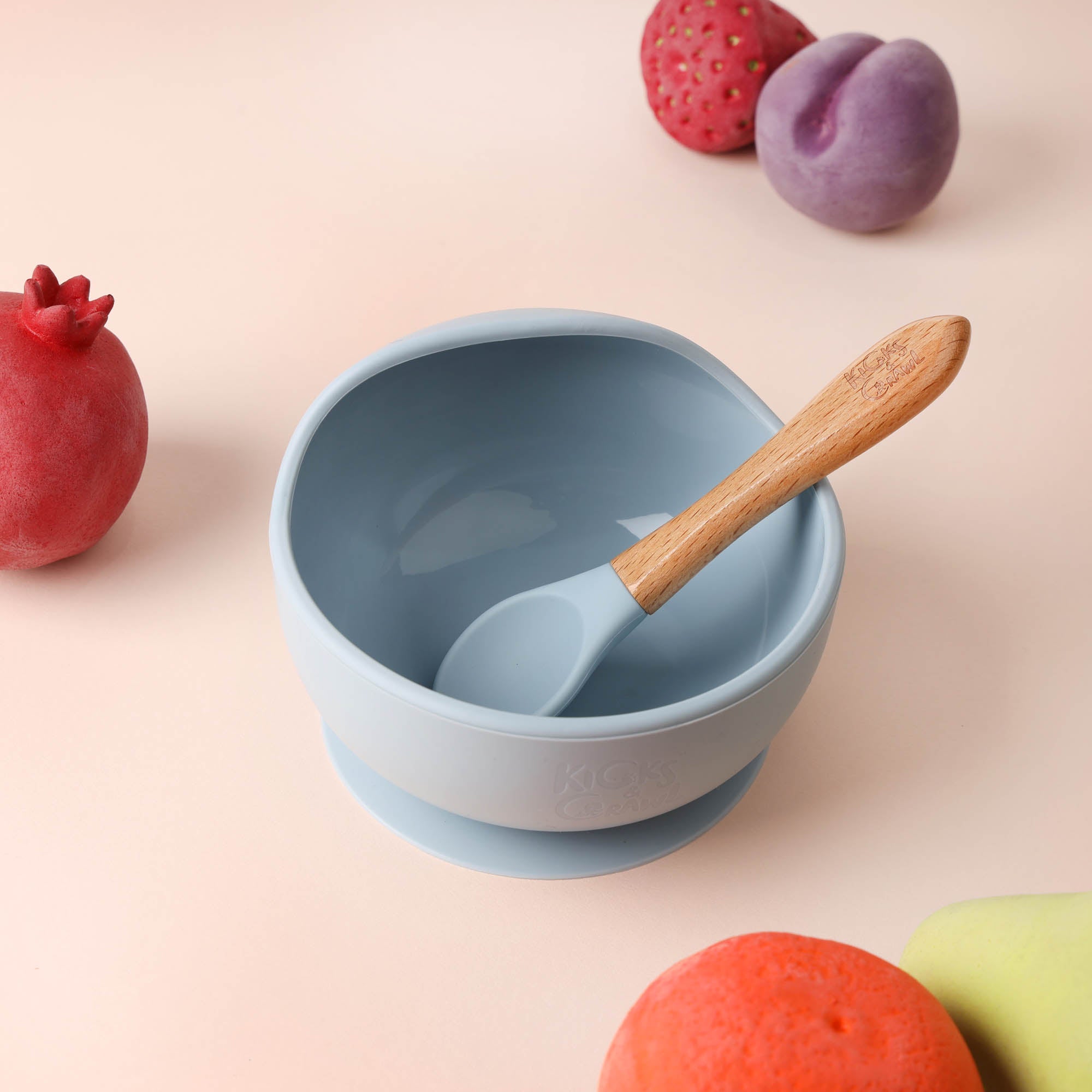 Kicks & Crawl- Silicone Bowl & Spoon Set - Sky Blue