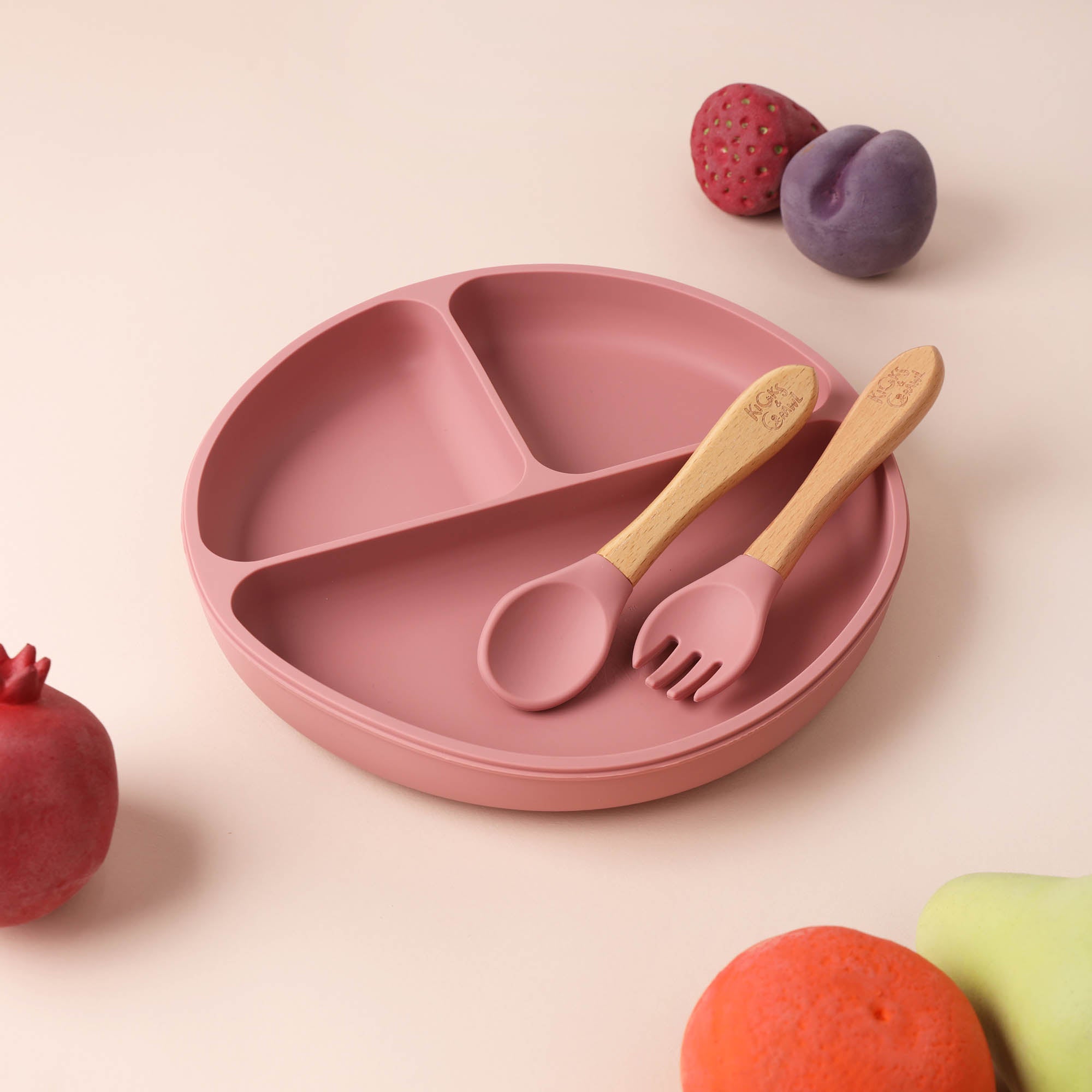 Kicks & Crawl- Silicone Plate & Cutlery Set-Pink