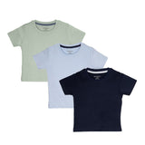 My Milestones Round Neck T-Shirt HS Solid Navy Blue / B. Blue / S. Green - 3 Pc Pack