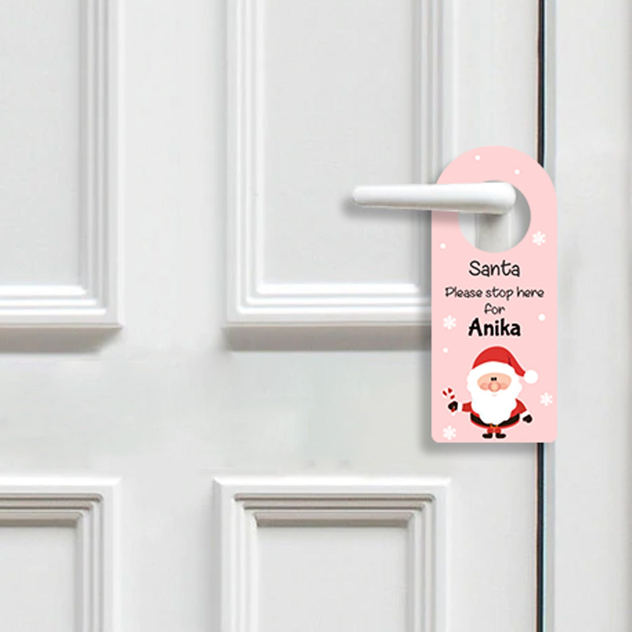 Personalised Door Hanger - Santa Stop Here, Pink