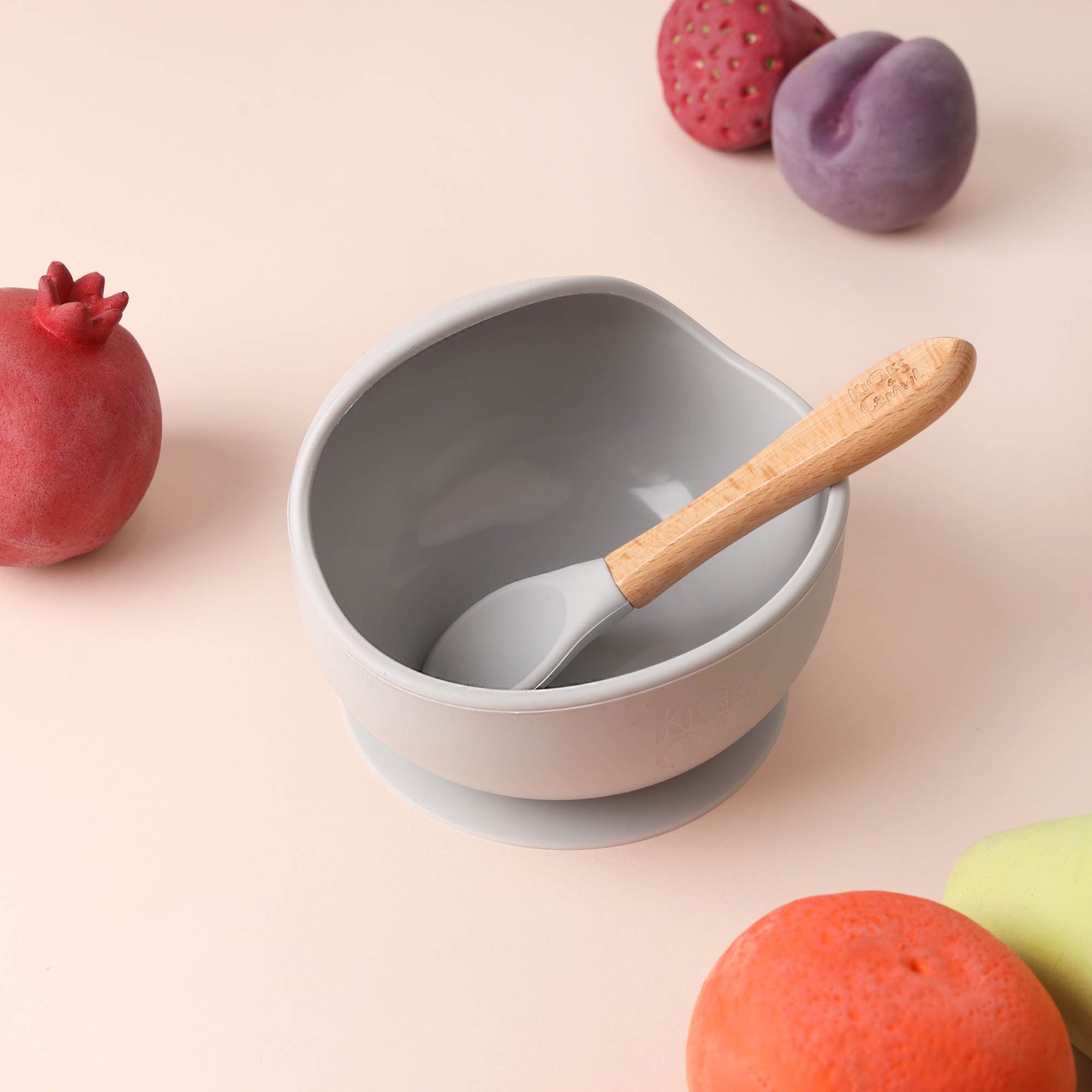 Kicks & Crawl- Silicone Bowl & Spoon Set - Grey