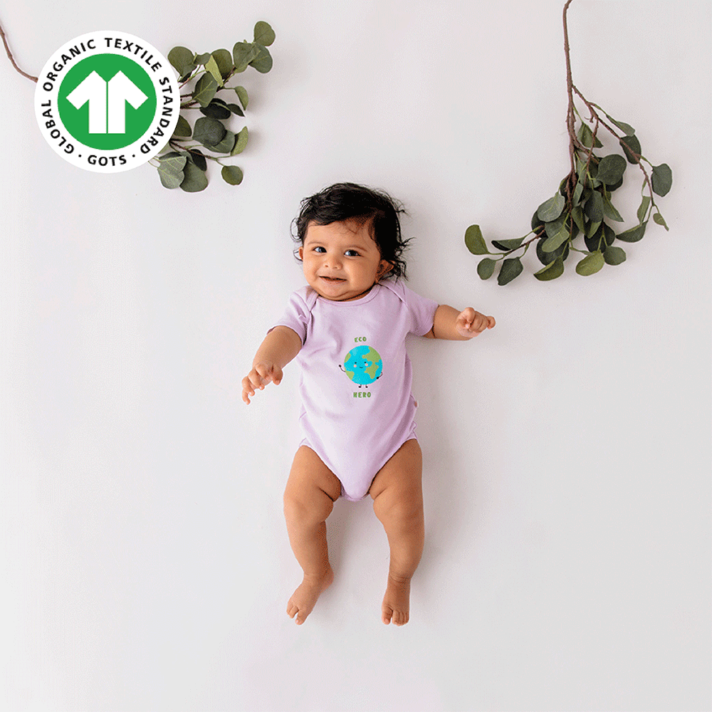 Greendigo Organic Cotton Lavender Bodysuit For New born Baby Boys And Baby Girls