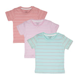 My Milestones Round Neck T-Shirt HS Stripes Pink / Peach / Aqua - 3 Pc Pack