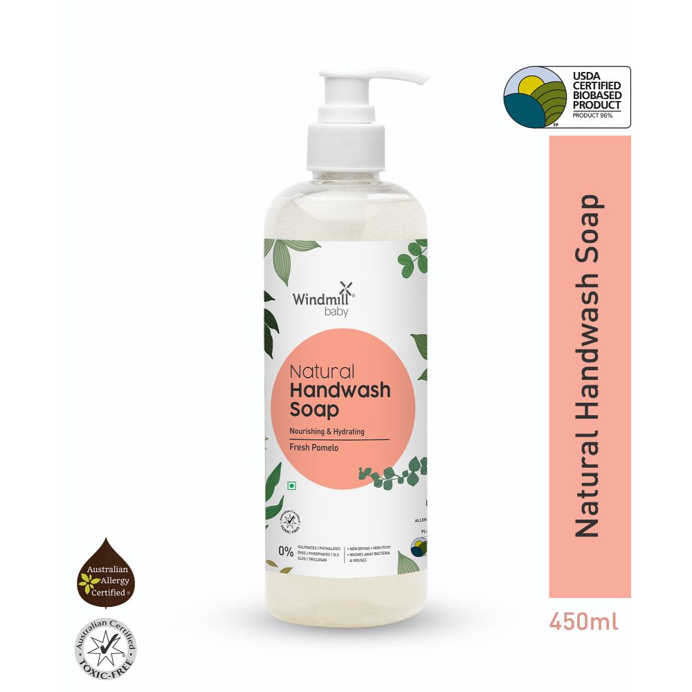 Windmill Baby Natural Fresh Pomelo Handwash Liquid Soap, Nourishing And Hydrating For The Whole Family, USDA Certified, Allergen Free - 450ml