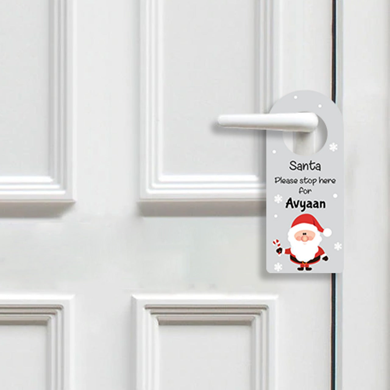 Personalised Door Hanger - Santa Stop Here, Grey