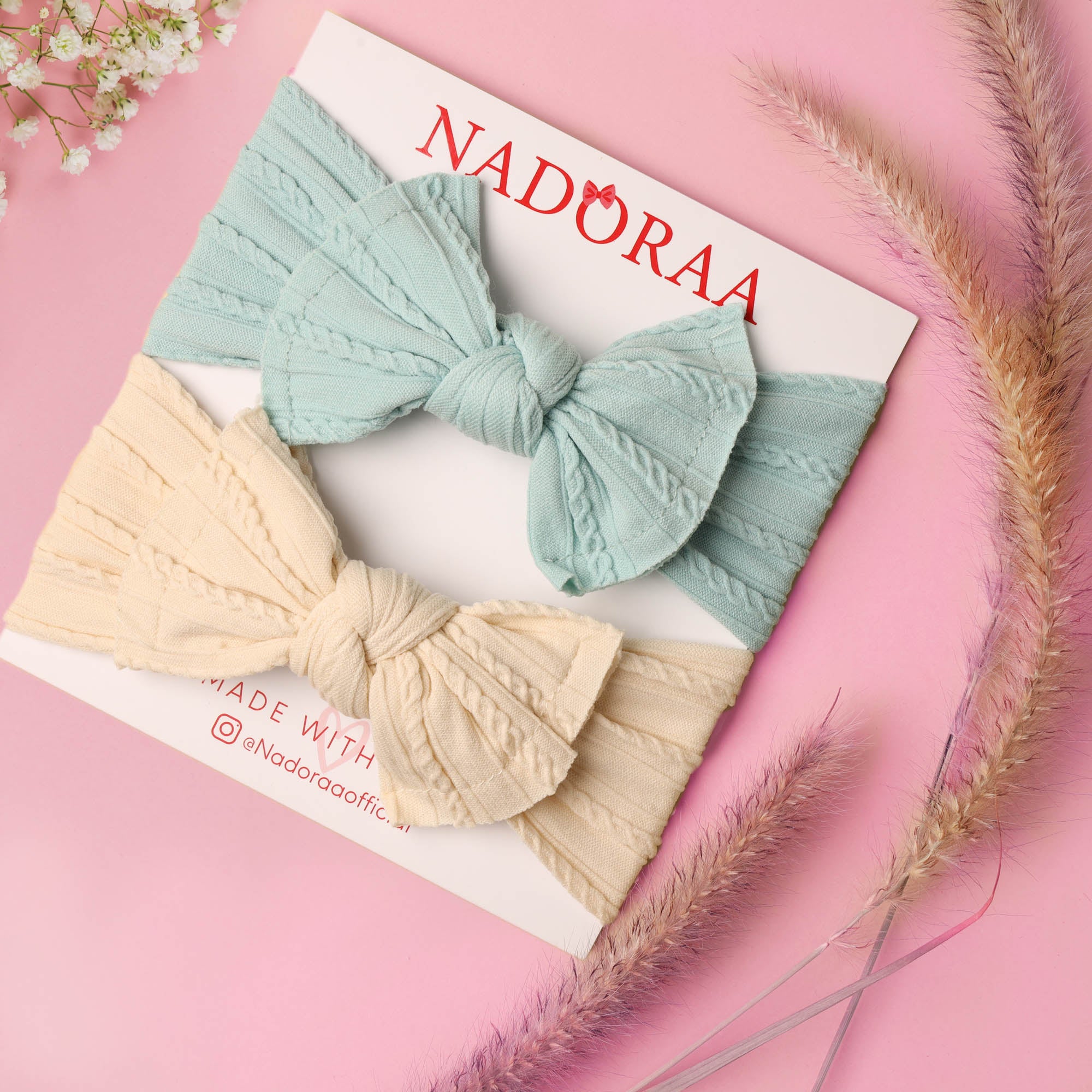 Nadoraa Aqua & Cream Baby Headbands - 2 Pack